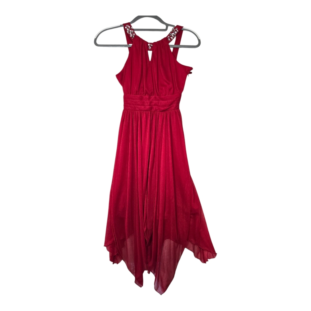 Emily Rose *Read Description* Juniors 14 Red Flare Sheer Dress Rhinestones Liner
